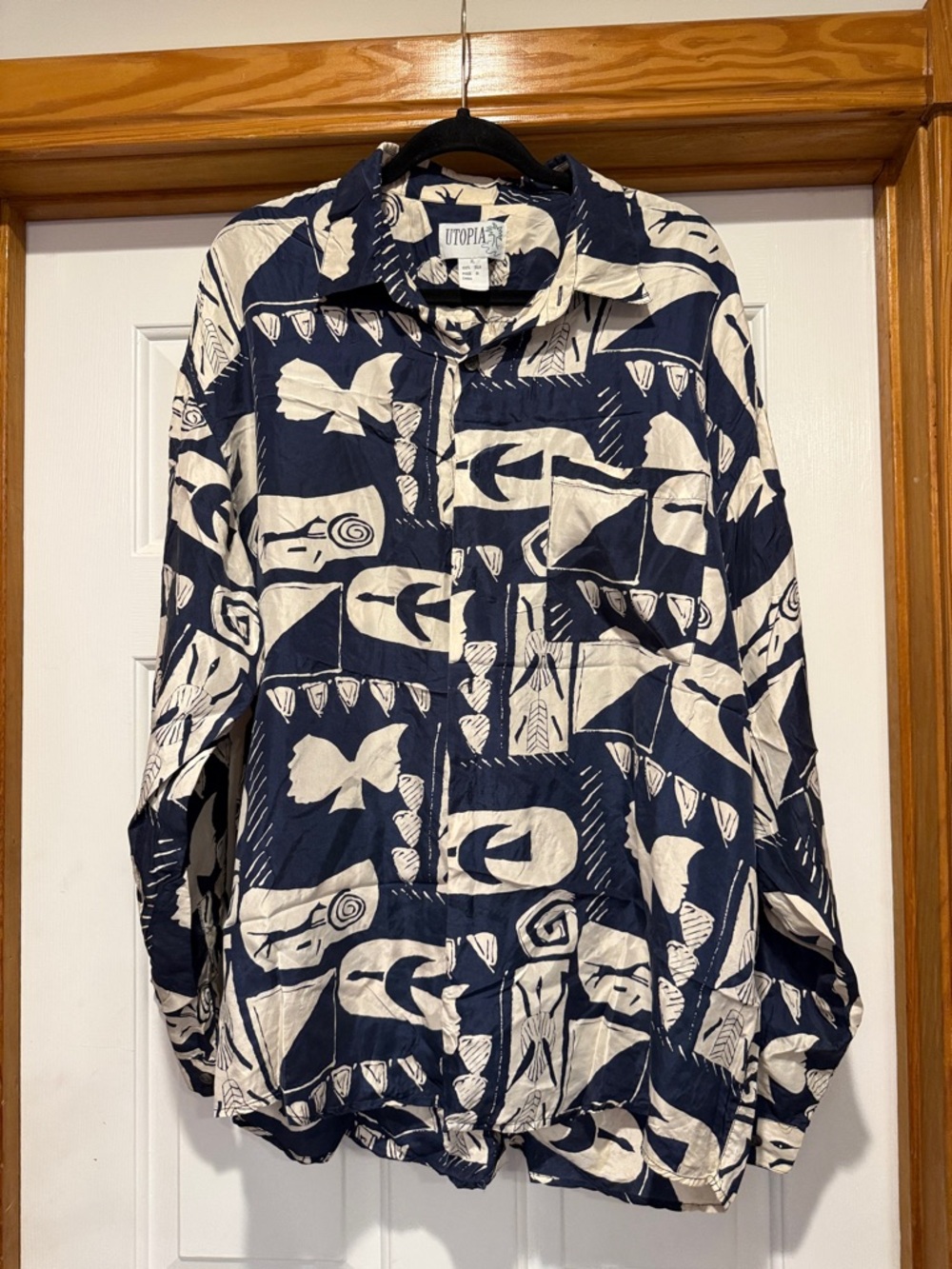 Utopia Navy and White Abstract Print Casual Button-Down Shirt